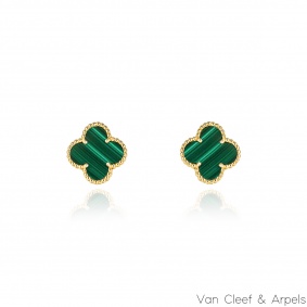 Van Cleef & Arpels Yellow Gold Malachite Vintage Alhambra Earrings VCARO3QL00